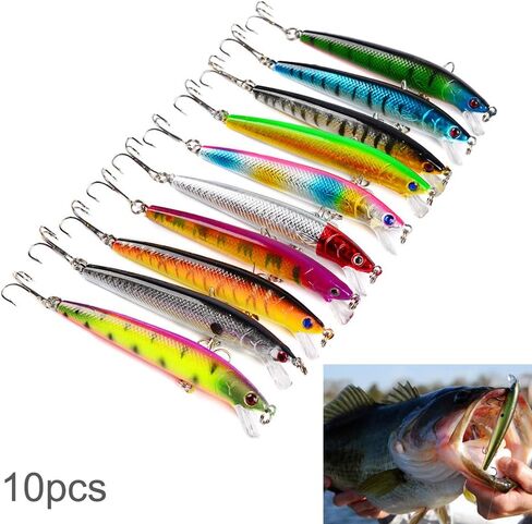 10pcs Minnow Fishing Lures Crankbaits, Fishing Lures Hard Baits Swimbaits, Minnow Topwater Baits in Saudi Arabia