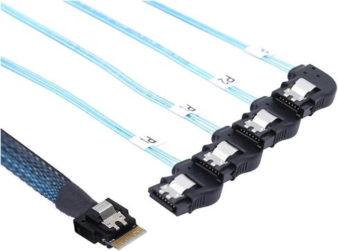 عالي السرعة PCIe Slimline S/AS 4.0 38P SFF-8654 4I إلى 4 سلك محول SATA مع موصل أنثى بزاوية 7p (50 سم) in Saudi Arabia