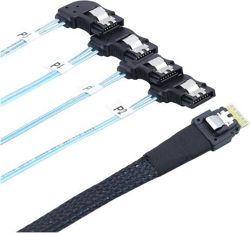 عالي السرعة PCIe Slimline S/AS 4.0 38P SFF-8654 4I إلى 4 سلك محول SATA مع موصل أنثى بزاوية 7p (50 سم) in Saudi Arabia