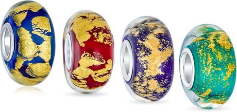 Bling Jewelry Murano Glass .925 Sterling Silver Core Red Green Purple Blue Translucent Gold Foil Metallic Spacer Charm Bead Fits European Bracelet For Women Teen in Saudi Arabia