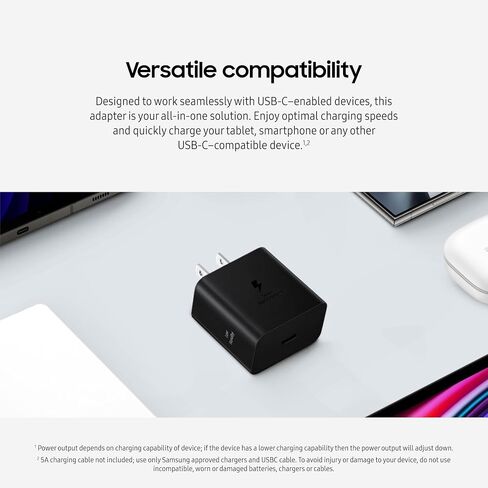 SAMSUNG 45W Wall Charger Power Adapter, Cable Not Included, Super Fast Charging for Galaxy Phones, Tablets and USB Type C Devices, Low Standby Power Consumption, EP-T4511NBEGUS, Black in Kuwait