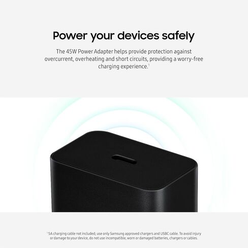 SAMSUNG 45W Wall Charger Power Adapter, Cable Not Included, Super Fast Charging for Galaxy Phones, Tablets and USB Type C Devices, Low Standby Power Consumption, EP-T4511NBEGUS, Black in Kuwait