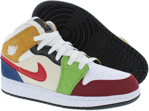حذاء Nike Air Jordan 1 MID للأولاد، أسود/أحمر ناري-أبيض، 3.5 طفل كبير in Saudi Arabia