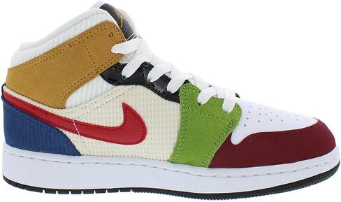 حذاء Nike Air Jordan 1 MID للأولاد، أسود/أحمر ناري-أبيض، 3.5 طفل كبير in Saudi Arabia