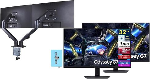 Samsung Odyssey G7 (G70D) 32" 4K UHD IPS Monitor with 1ms Response Time, Anti Glare, Flicker Free, VESA Mount (100mm), HDMI & Dockztorm USB Port Expander, Black (LS32DG702ENXZA) in Kuwait