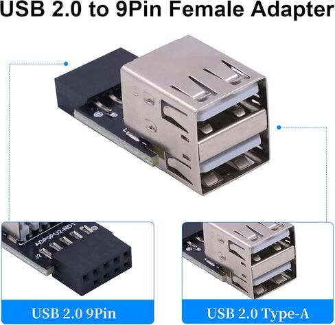 رأس Poyiccot USB إلى منفذ USB ، 9pin USB 2.0 رأس اللوحة الأم أنثى إلى نوع مزدوج A Ender Extense Motherbter لبطاقة الشبكة اللاسلكية PC Bluetooth ، 2 عبوة in Kuwait