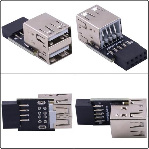 رأس Poyiccot USB إلى منفذ USB ، 9pin USB 2.0 رأس اللوحة الأم أنثى إلى نوع مزدوج A Ender Extense Motherbter لبطاقة الشبكة اللاسلكية PC Bluetooth ، 2 عبوة in Kuwait
