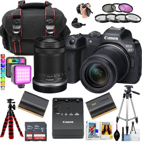 Canon EOS R7 Mirrorless Camera w/18-150mm Lens + 2pc Sandisk 64GB Ultra Memory Card + Camera Case + More (18pc Bundle) (Renewed) in Saudi Arabia