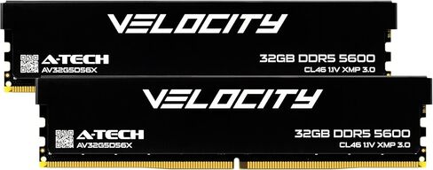 A-Tech Velocity RAM 64GB (2x32GB) DDR5 5600MHz (PC5-44800) XMP 3.0 UDIMM 1.1V Non-ECC DIMM 288-Pin Desktop Computer Gaming Memory - AV2K32G5D56X in Saudi Arabia