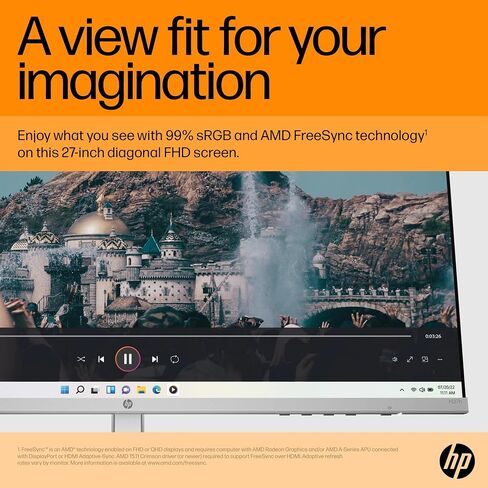 HP M27H 27inch FHD IPS Monitor 75Hz 5ms for Labstop Computer Desk Setup 16: 9 300nits شاشة مسطحة AMD Freesync anti-Glare Eyease Star قابلة للتعديل. in Kuwait