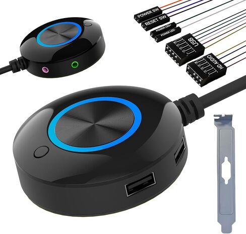 TUMASTER PC Power Button Desktop PC Computer Case Power Switch On Off Key with 1.6m Cables(2USB+Audio+Restart Key) Computer Host Button D-02-Black in Saudi Arabia