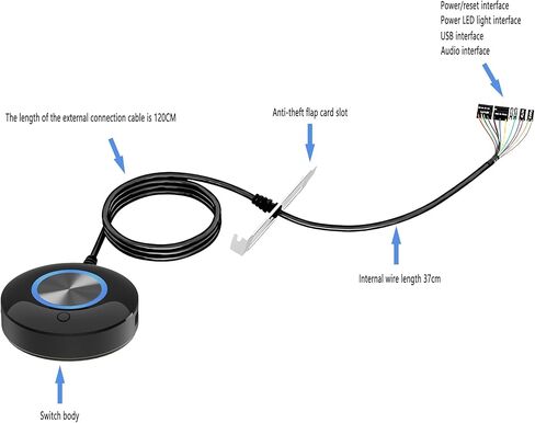 TUMASTER PC Power Button Desktop PC Computer Case Power Switch On Off Key with 1.6m Cables(2USB+Audio+Restart Key) Computer Host Button D-02-Black in Saudi Arabia