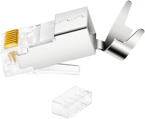 PortFlow Shielded Cat6/6A & Cat7 RJ45 Pass-Through STP Modular Plugs with External Ground Connector – UL Listed EZ-Crimp Gold-Plated 3-Prong 8P8C (20-Pieces) in Saudi Arabia