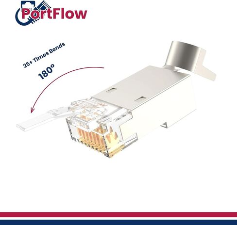 PortFlow Shielded Cat6/6A & Cat7 RJ45 Pass-Through STP Modular Plugs with External Ground Connector – UL Listed EZ-Crimp Gold-Plated 3-Prong 8P8C (20-Pieces) in Saudi Arabia