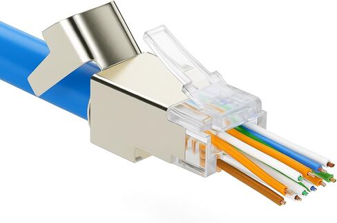 PortFlow Shielded Cat6/6A & Cat7 RJ45 Pass-Through STP Modular Plugs with External Ground Connector – UL Listed EZ-Crimp Gold-Plated 3-Prong 8P8C (20-Pieces) in Saudi Arabia