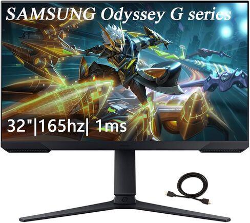 Samsung 32 "Odyssey G Series FHD LED Gaming Monitor ، 165 هرتز ، 1 مللي ثانية ، شاشة قابلة للتعديل ، Freesync Premium ، وضع توفير العين ، أسود ، مع كابل GSF HDMI in Kuwait