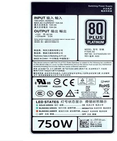 Novaeluc PSU لـ R620 520 720 820 T420 Power Supply E750E-S0 F750E-S0 D750E-S1 D750E-S3 DPS-750AB-2A/12 A/29 A (متجدد) in Kuwait