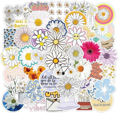 50pcs ملصقات صغيرة ديزي للبنات ، ملصقات فينيل الأزهار لزجاجات المياه مجلة كتب الكمبيوتر المحمول in Kuwait