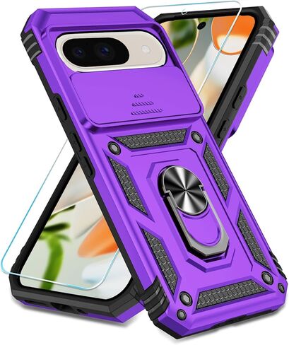 SunStory Compatible with Google Pixel 10 / Pixel 10 Pro Case with HD Screen Protector & Slide Camera Cover & Rotated Ring Kickstand, [Military-Grade] Phone Case for Pixel 10/10 Pro, Red in Kuwait