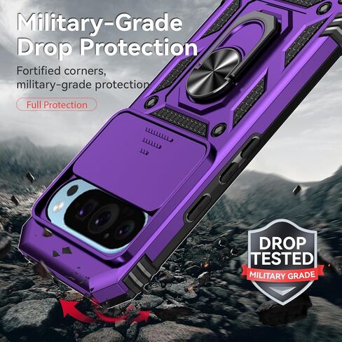 SunStory Compatible with Google Pixel 10 / Pixel 10 Pro Case with HD Screen Protector & Slide Camera Cover & Rotated Ring Kickstand, [Military-Grade] Phone Case for Pixel 10/10 Pro, Red in Kuwait