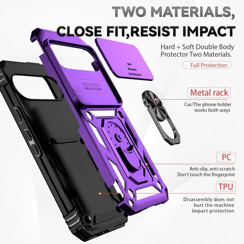 SunStory Compatible with Google Pixel 10 / Pixel 10 Pro Case with HD Screen Protector & Slide Camera Cover & Rotated Ring Kickstand, [Military-Grade] Phone Case for Pixel 10/10 Pro, Red in Kuwait