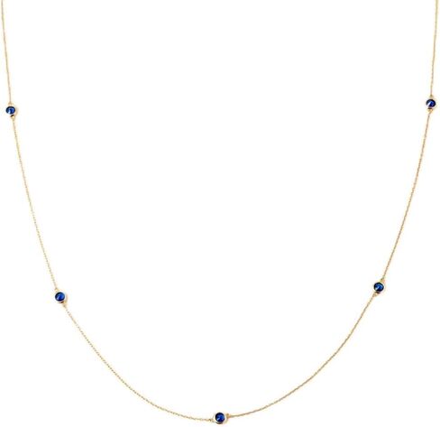 14K Solid Gold Sapphire Station Necklace for Women | 14K Real Gold Sapphire Five Stone Yard Necklace | Dainty Station Necklace | Women's 14K Gold Gemstone Jewelry | Gift for Anniversary, 18" in Saudi Arabia