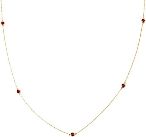 14K Solid Gold Sapphire Station Necklace for Women | 14K Real Gold Sapphire Five Stone Yard Necklace | Dainty Station Necklace | Women's 14K Gold Gemstone Jewelry | Gift for Anniversary, 18" in Saudi Arabia