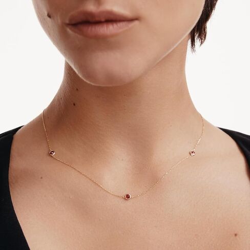 14K Solid Gold Sapphire Station Necklace for Women | 14K Real Gold Sapphire Five Stone Yard Necklace | Dainty Station Necklace | Women's 14K Gold Gemstone Jewelry | Gift for Anniversary, 18" in Saudi Arabia