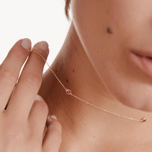 14K Solid Gold Sapphire Station Necklace for Women | 14K Real Gold Sapphire Five Stone Yard Necklace | Dainty Station Necklace | Women's 14K Gold Gemstone Jewelry | Gift for Anniversary, 18" in Saudi Arabia