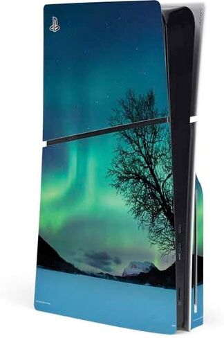 Skinit Decal Gaming Skin Compatible with PS5 Slim Disk Console - Officially Licensed StockTrek Aurora Borealis Over a Lake in Norway Design in Saudi Arabia