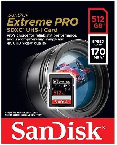 SanDisk Extreme Pro 512GB SD Memory Card SDXC UHS-I Class 10 for Cameras Works with Canon Rebel T5, T5i, T6, T6i, T7, T7i (SDSDXXY-512G-GN4IN) Bundle with (1) Everything But Stromboli 3.0 Card Reader in Saudi Arabia