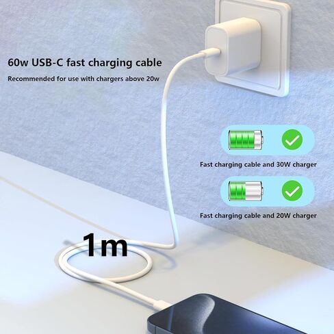 5 عبوات لـ Apple USB C إلى USB C Cable 3ft 60W ، Type C to-type C Fast Charger Scar لـ iPhone 15/16 Plus/Pro Max ، MacBook Air ، iPad 2025 2024 Pro Air Mini 7 A16 10th ، Car-Cable White in Saudi Arabia