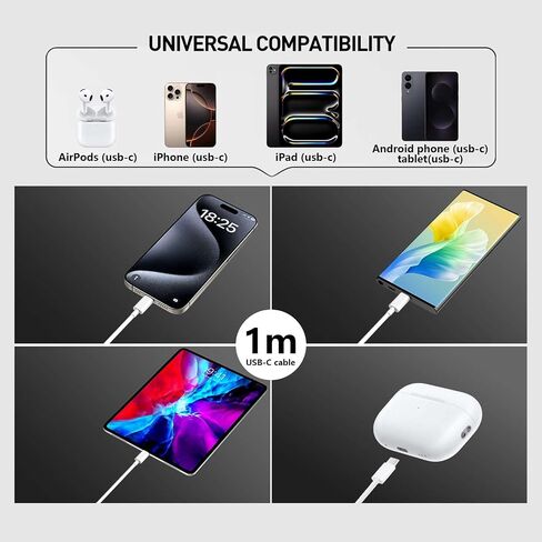5 عبوات لـ Apple USB C إلى USB C Cable 3ft 60W ، Type C to-type C Fast Charger Scar لـ iPhone 15/16 Plus/Pro Max ، MacBook Air ، iPad 2025 2024 Pro Air Mini 7 A16 10th ، Car-Cable White in Saudi Arabia