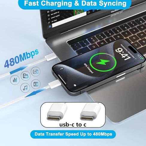5 عبوات لـ Apple USB C إلى USB C Cable 3ft 60W ، Type C to-type C Fast Charger Scar لـ iPhone 15/16 Plus/Pro Max ، MacBook Air ، iPad 2025 2024 Pro Air Mini 7 A16 10th ، Car-Cable White in Saudi Arabia