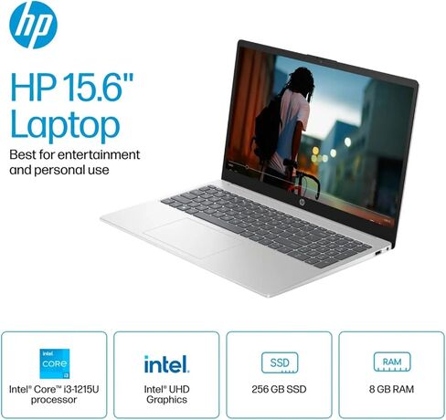 HP 15.6" HD Touchscreen Laptop 15-fd0023dx, Intel Core i3-1215U, 8GB RAM, 256GB SSD, Bluetooth, Wi-Fi, Intel UHD Graphics, Windows 11 Home in S Mode, Natural Silver in Saudi Arabia