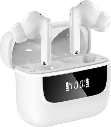 Hmusic H26 سماعات أذن لاسلكية ، 4 ميكروفون في سماعات الأذن ، سماعات الأذن Bluetooth 40H مع حالة شحن ، شاشة LED ، عمر البطارية الطويل ، رياضة التمرينات المائية لنظام Android iOS in Kuwait