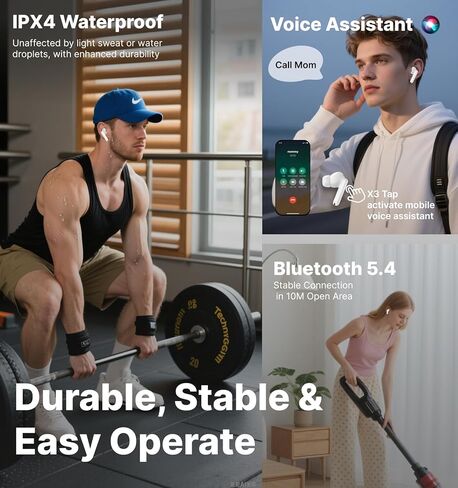 Hmusic H26 سماعات أذن لاسلكية ، 4 ميكروفون في سماعات الأذن ، سماعات الأذن Bluetooth 40H مع حالة شحن ، شاشة LED ، عمر البطارية الطويل ، رياضة التمرينات المائية لنظام Android iOS in Kuwait