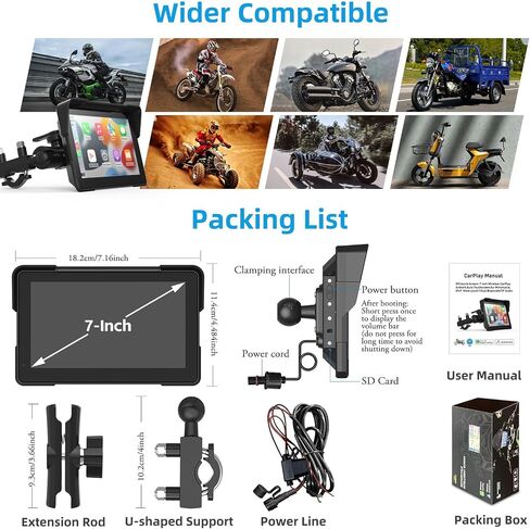 7 Inch Wireless Motorcycle CarPlay &Android Auto, Waterproof Smart GPS Navigation System, Portable Moto Car Play Screen with Dual Bluetooth, Voice Control, Navigation, Siri/G-Assist, Anti-Glare in Saudi Arabia