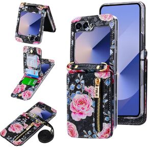 علبة الهاتف لـ Samsung Galaxy Z Flip 6/Flip 7 Fe Wallet Wallet ، فتحات البطاقات 4 مع حزام Crossbody قابل للتعديل مع Kickstand ، غطاء الهاتف الوردي لطيف (أخضر) in Kuwait