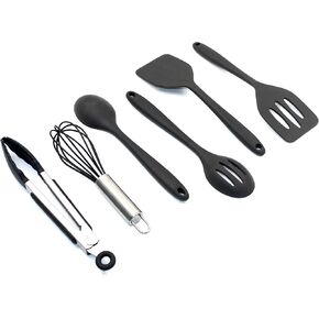 Mini Silicone Kitchen Utensils Set 6-Piece Black, Space-Saving Cooking Tools, Kid-Safe Cookware, Travel, Small Kitchen Utensil Set for Camping & RV in Saudi Arabia