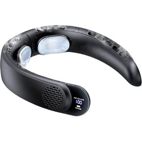 مروحة الرقبة المحمولة ، تصميم بلا ظل ، 3 سرعات ، شاشة LED ، USB قابلة لإعادة الشحن ، أبيض (أسود) in Kuwait