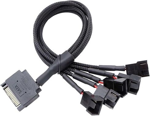 أسود الأكمام 27 سم تبريد مروحة التبريد الكابل الطاقة 12V SATA إلى Multiport 3/4pin موصل للكمبيوتر IDE (SATA إلى 5 × 4PIN) in Saudi Arabia