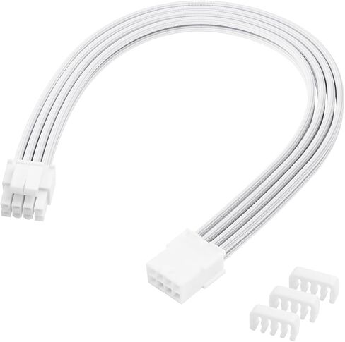 8 دبوس كابل نايلون نايلون مغمد لمحمية الطاقة وحدة المعالجة المركزية 30 سم 18AWG تقسيم 4+4PIN ATX12V CPU CABLE CABU (أبيض) in Kuwait