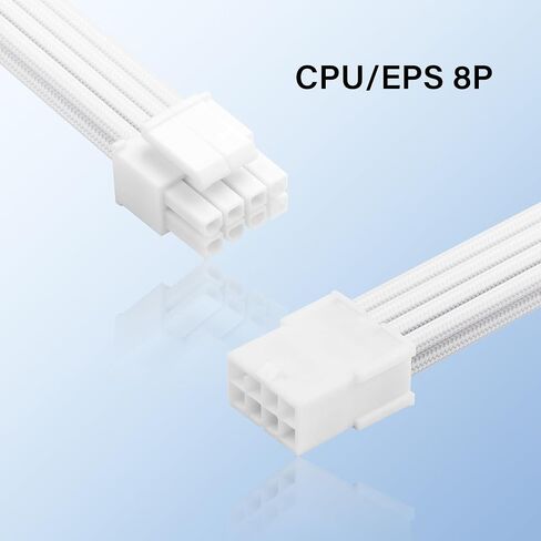 8 دبوس كابل نايلون نايلون مغمد لمحمية الطاقة وحدة المعالجة المركزية 30 سم 18AWG تقسيم 4+4PIN ATX12V CPU CABLE CABU (أبيض) in Kuwait