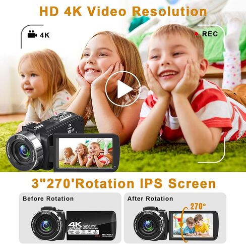 كاميرا فيديو كاميرا الفيديو 4K ULTRA HD 80MP VLOGGAGENG CAMERATING لـ YouTube 18X Digital Zoom Camcorder 3.0 "مسجل فيديو على شاشة IPS مع ميكروفون خارجي ووحدة تحكم وبطاريتين وبطاريتين 64 جيجابايت SD in Saudi Arabia