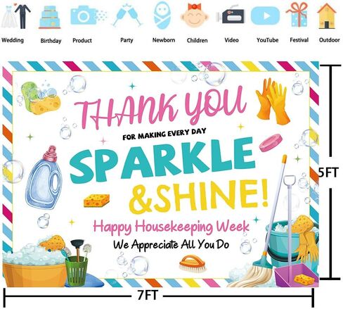 Housekeeping Week Backdrop Thank You for All You Do Party Decorations Banner Housekeeping Appreciation Week Photo Background (7x5FT（210x150cm）) in Kuwait