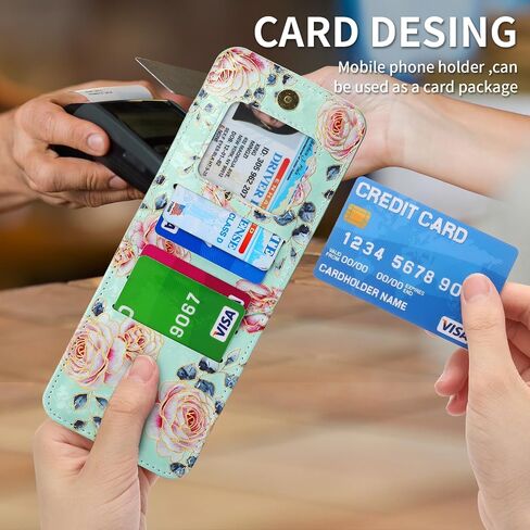 علبة الهاتف لـ Samsung Galaxy Z Flip 6/Flip 7 Fe Wallet Wallet ، فتحات البطاقات 4 مع حزام Crossbody قابل للتعديل مع Kickstand ، غطاء الهاتف الوردي لطيف (أخضر) in Kuwait