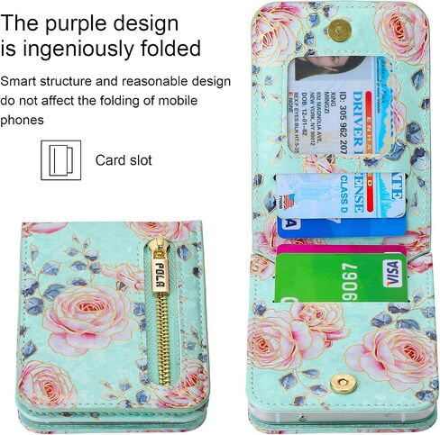 علبة الهاتف لـ Samsung Galaxy Z Flip 6/Flip 7 Fe Wallet Wallet ، فتحات البطاقات 4 مع حزام Crossbody قابل للتعديل مع Kickstand ، غطاء الهاتف الوردي لطيف (أخضر) in Kuwait
