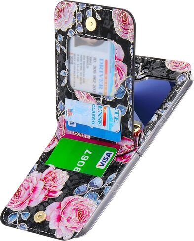 علبة الهاتف لـ Samsung Galaxy Z Flip 6/Flip 7 Fe Wallet Wallet ، فتحات البطاقات 4 مع حزام Crossbody قابل للتعديل مع Kickstand ، غطاء الهاتف الوردي لطيف (أخضر) in Kuwait