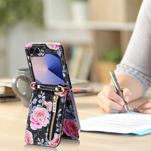 علبة الهاتف لـ Samsung Galaxy Z Flip 6/Flip 7 Fe Wallet Wallet ، فتحات البطاقات 4 مع حزام Crossbody قابل للتعديل مع Kickstand ، غطاء الهاتف الوردي لطيف (أخضر) in Kuwait